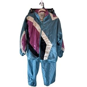 Vintage Crossroads Retro 80s Teal Purple Geometric Tracksuit Set Women's Medium